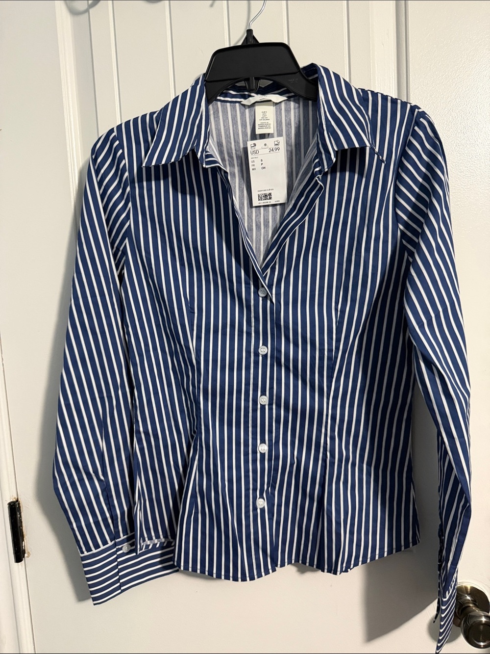 H&M Navy and White Striped Button-Up Shirt